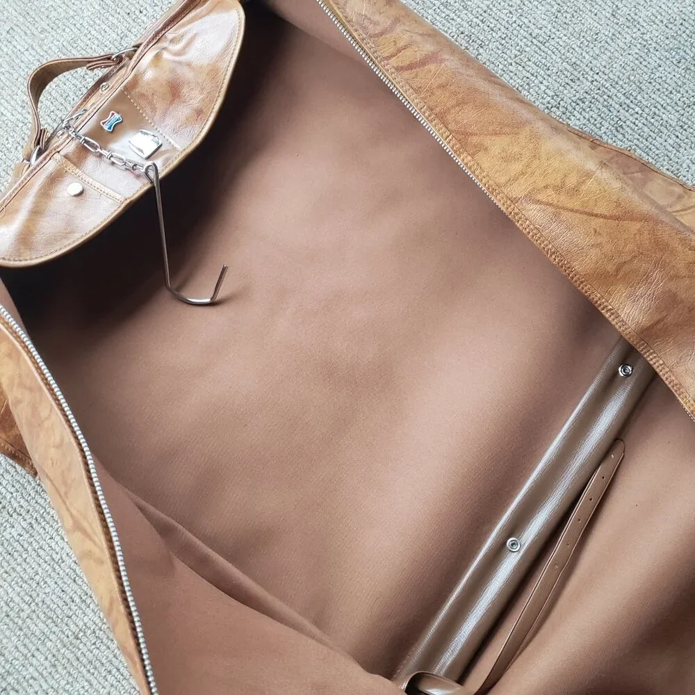 Vintage American Tourister Luggage Garment Suit Bag Leather Brown